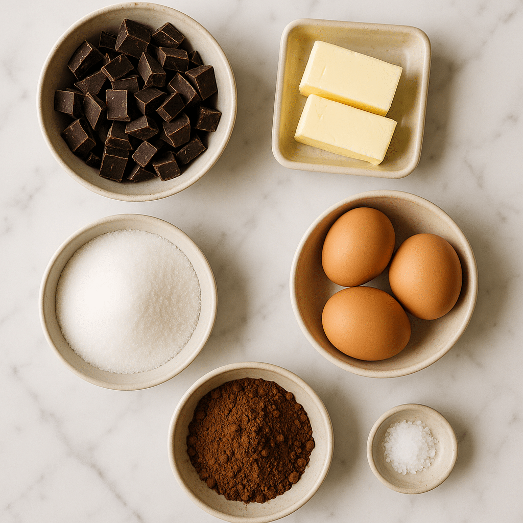 Ingredients for flourless chocolate lava cakes