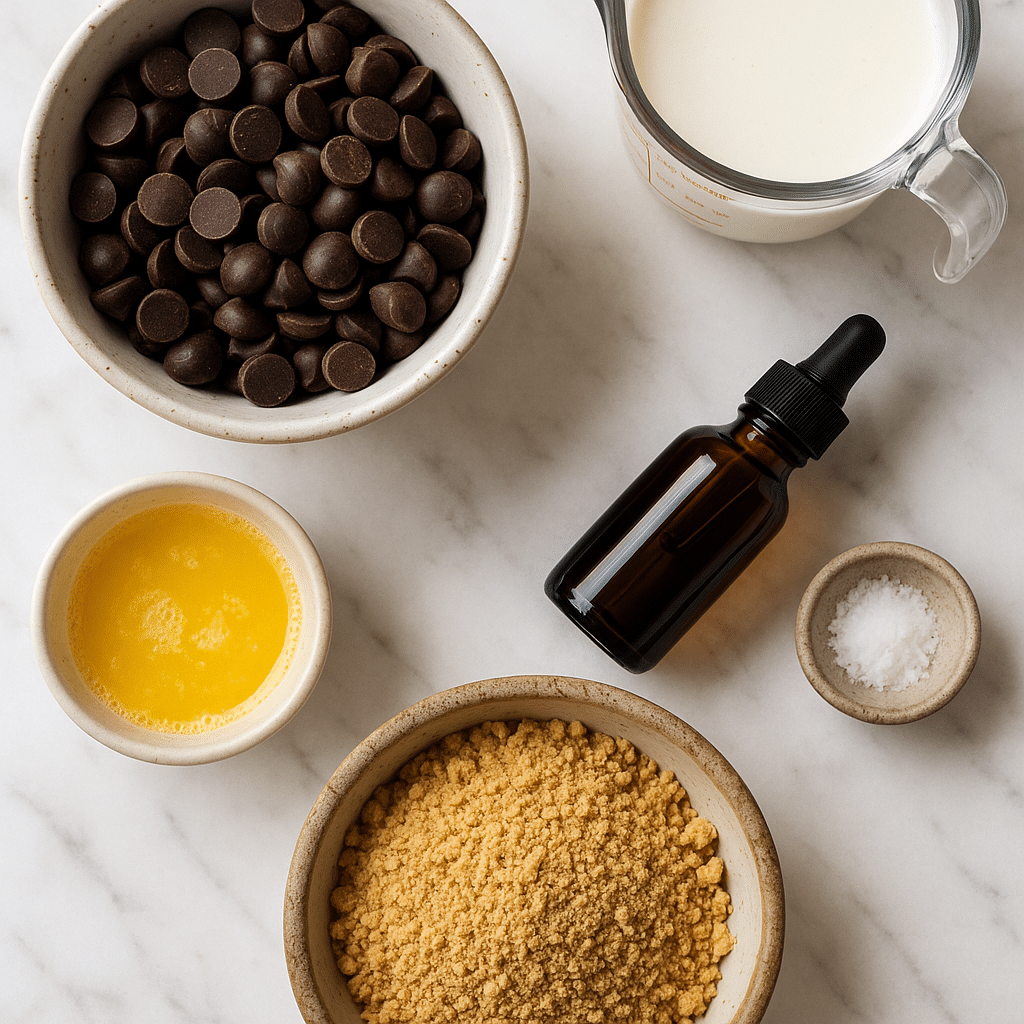 no bake chocolate pie ingredients flat lay