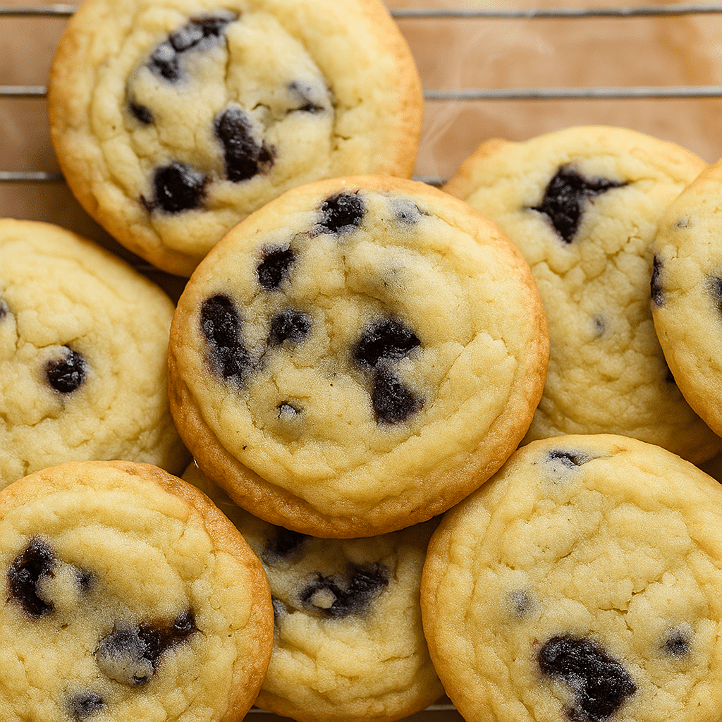 Lemon blueberry cookies cooling on rack