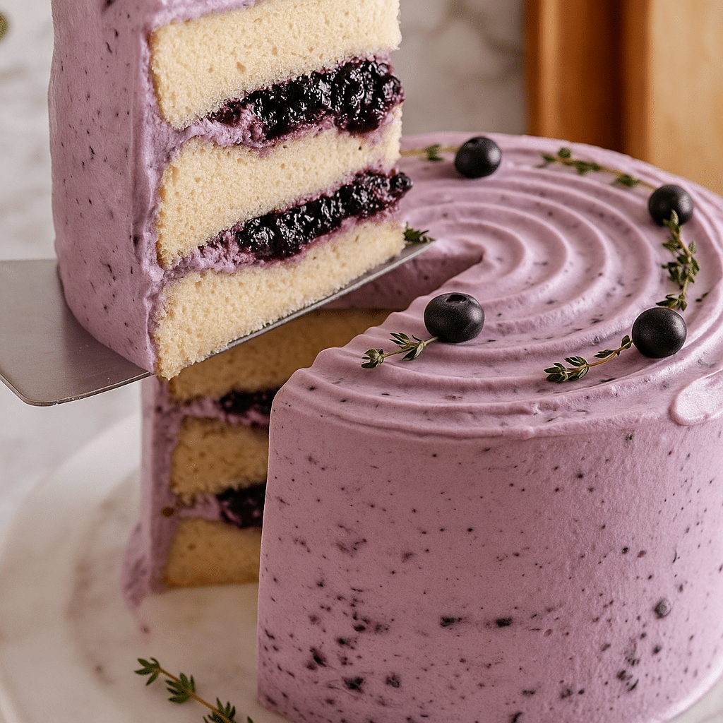 Blueberry chiffon cake with natural blueberry whipped cream