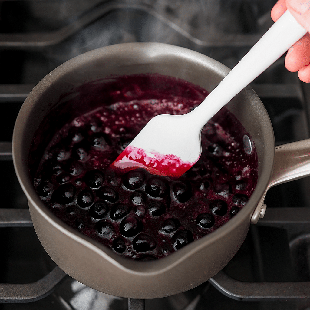 Blueberry compote simmering in a pot