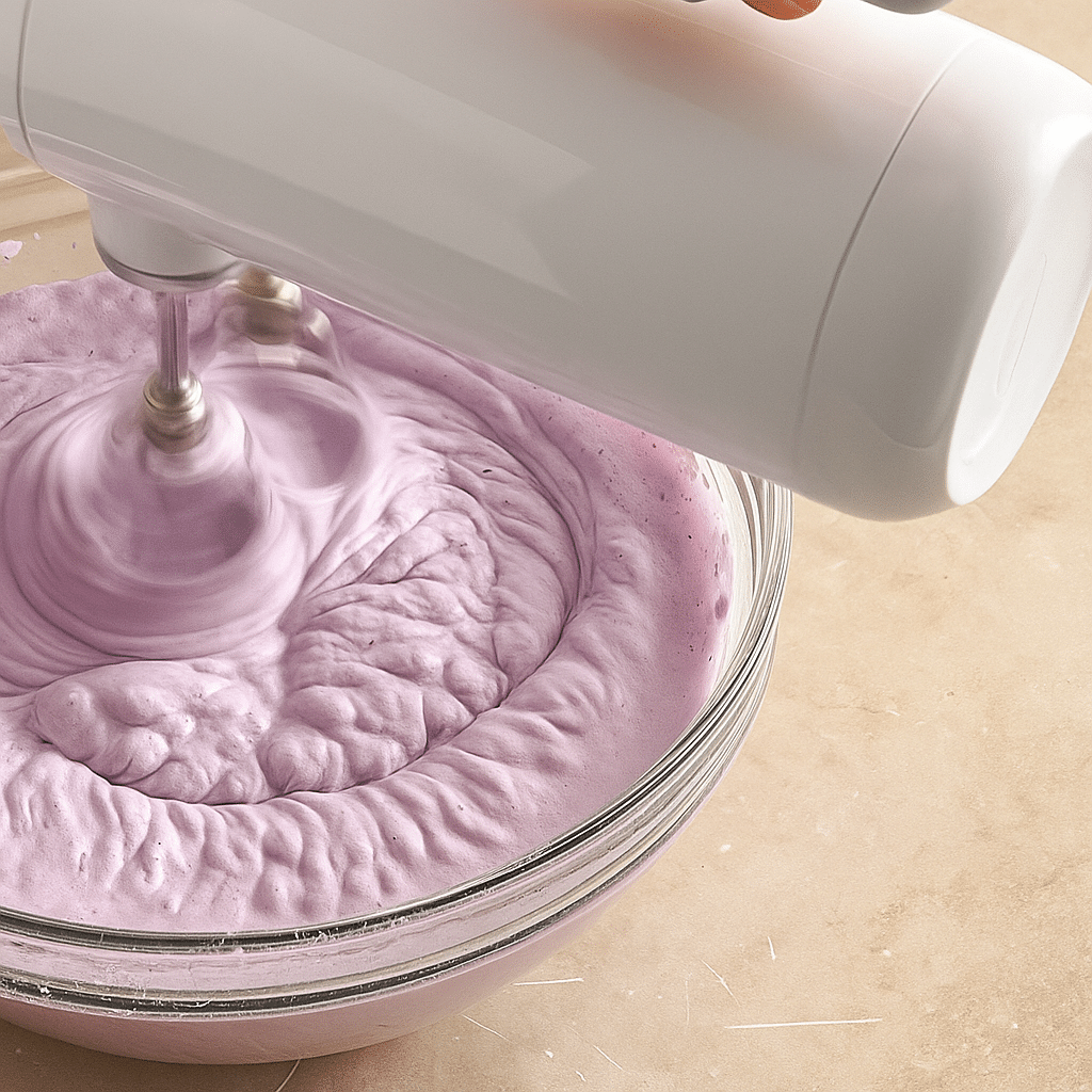 Whipping blueberry cream frosting for chiffon cake