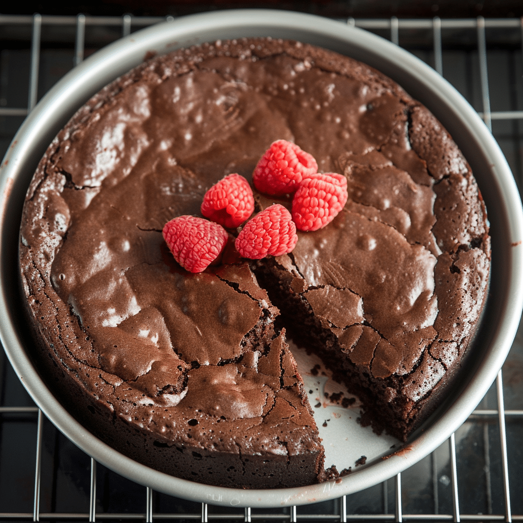 Baked Kourtney’s Flourless Chocolate Cake cooling