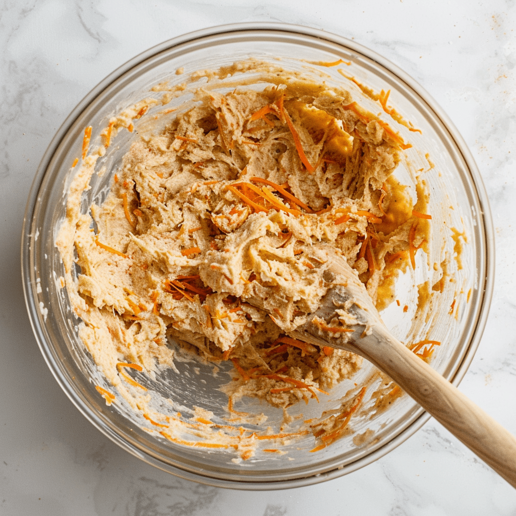 mixing gluten free carrot cupcake batter