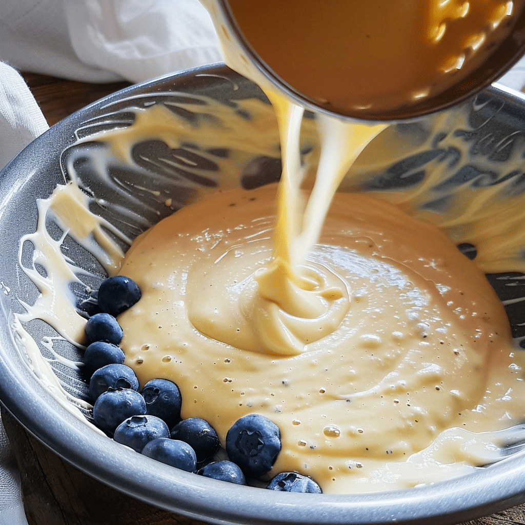 Pouring batter into clafoutis dish