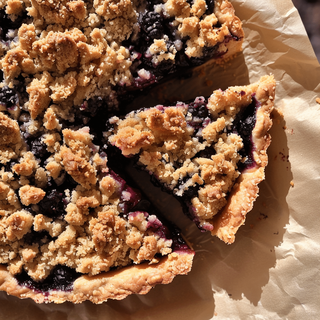 Gluten-free blueberry butter cake crumble with golden topping