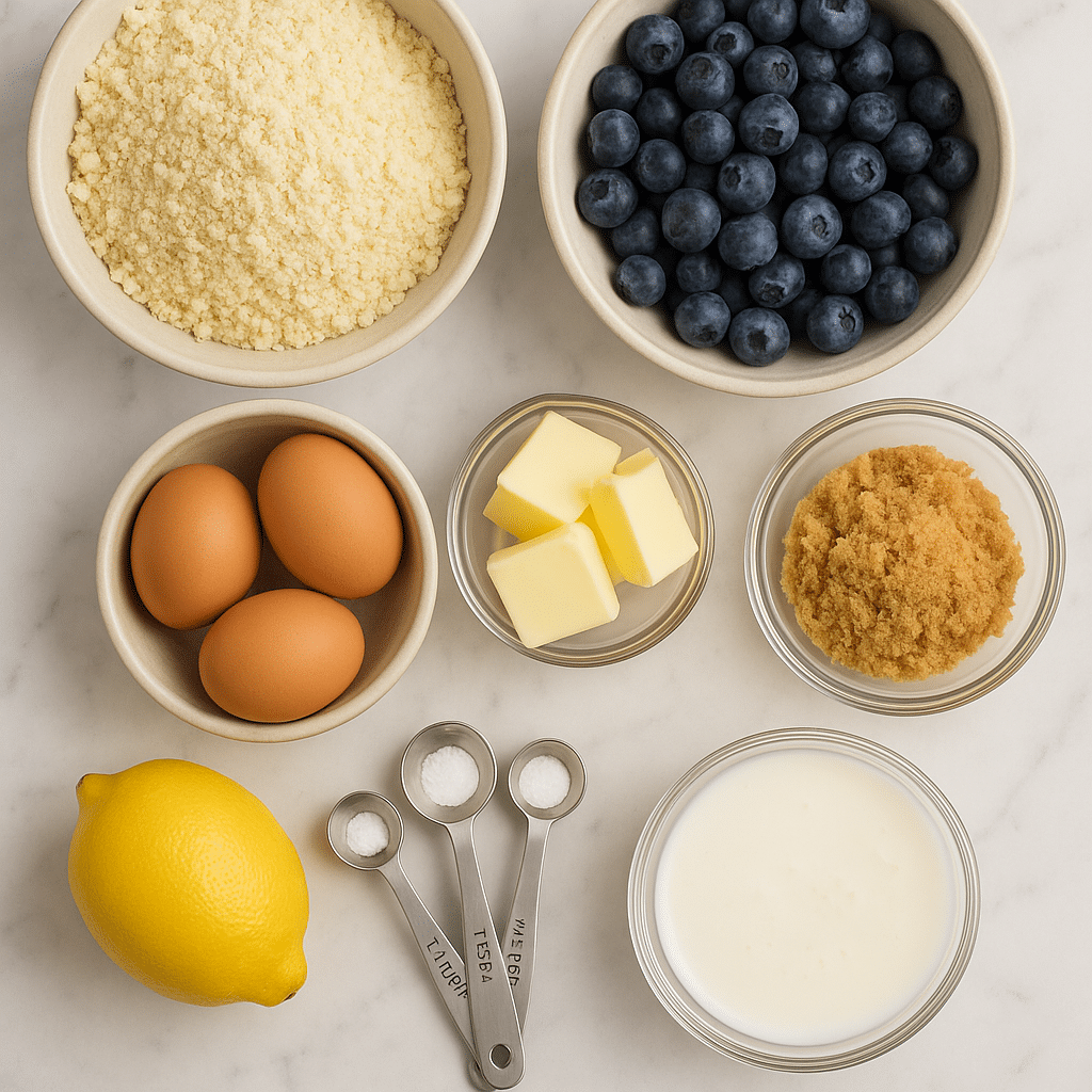 Ingredients for blueberry coffee cake recipe