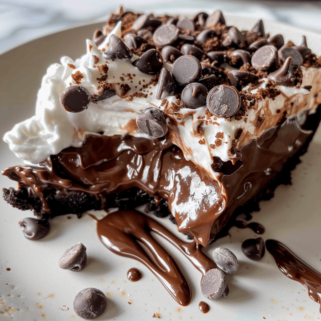 slice of no bake chocolate pie served