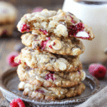 Served white chocolate raspberry cookies recipe with milk