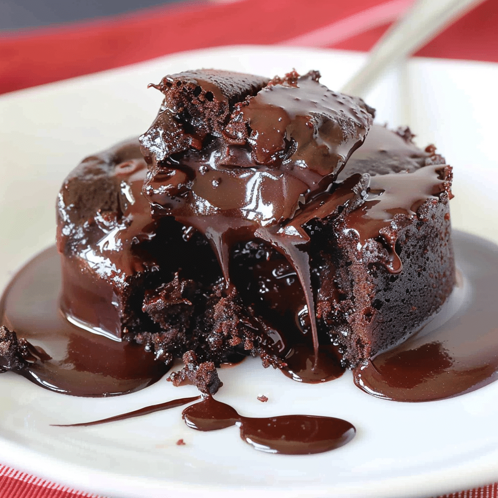 Flourless chocolate lava cakes with molten center on table