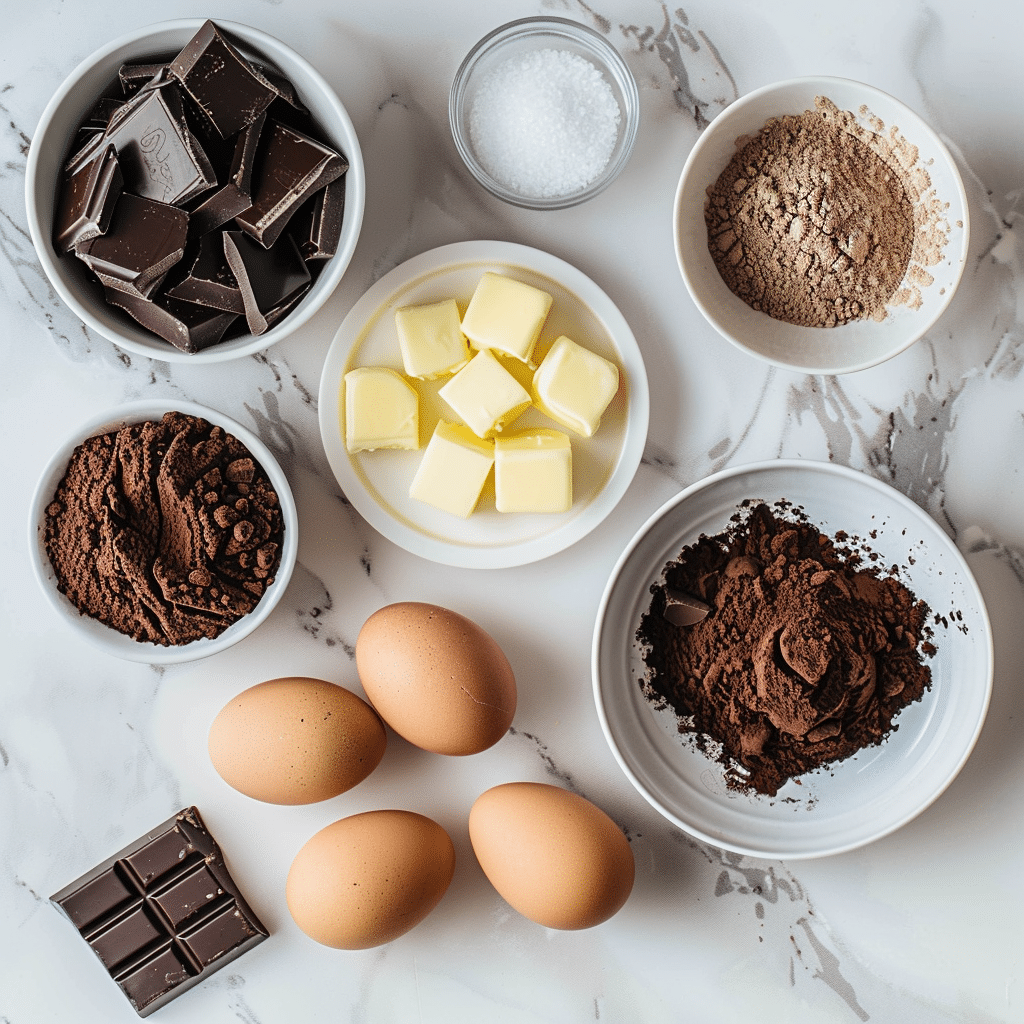 Ingredients for flourless chocolate lava cakes