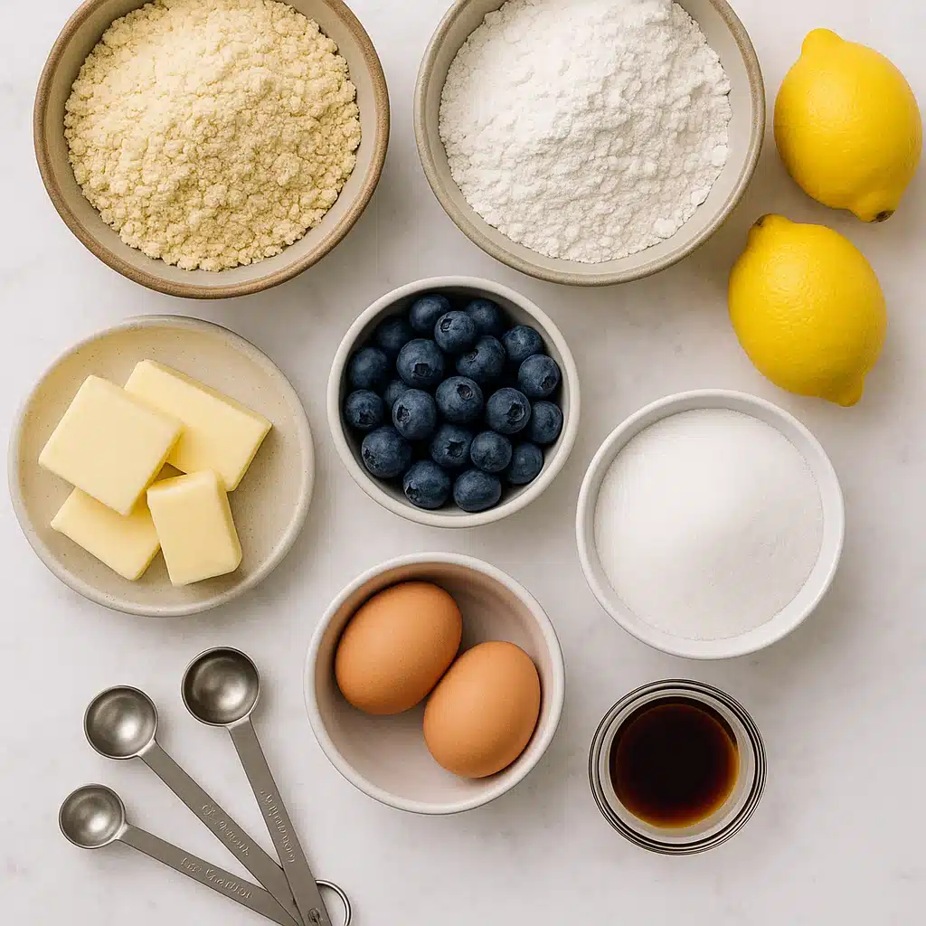 Fresh, gluten-free ingredients for lemon blueberry poke cake