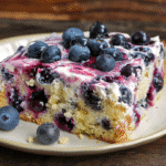 visual recipe card for lemon blueberry poke cake