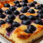 Sliced blueberry cottage cheese breakfast bake ready to eat