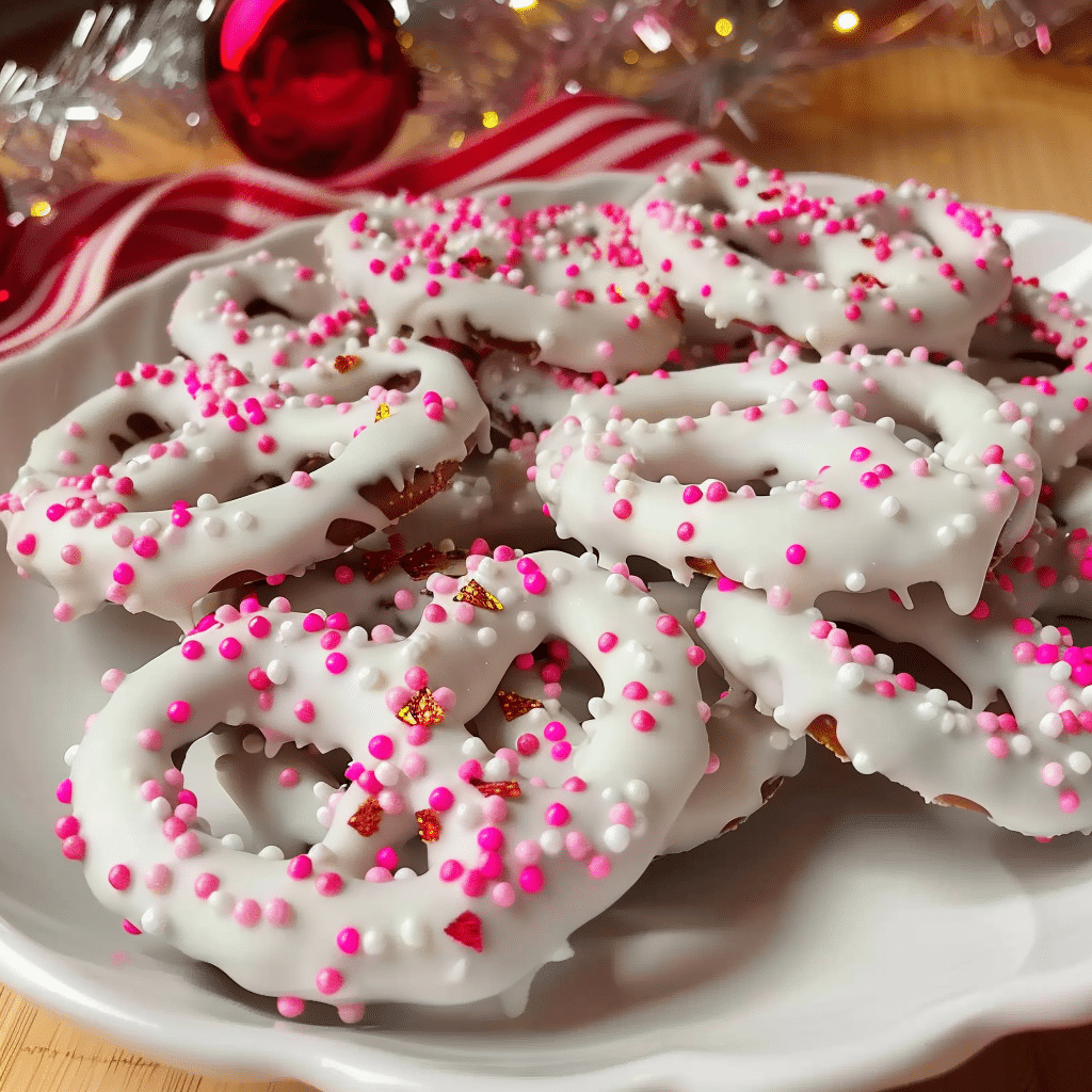 holiday white chocolate pretzel tray
