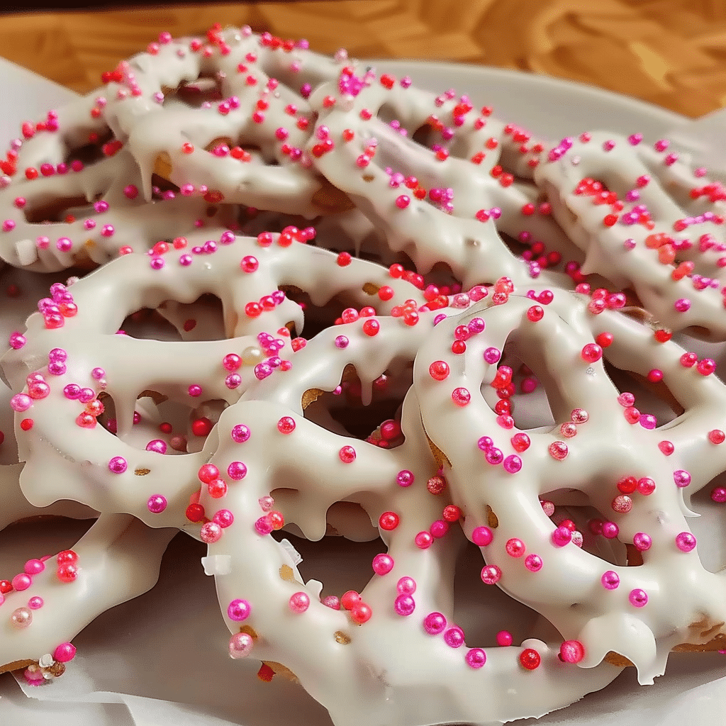 white chocolate pretzels with candy toppings
