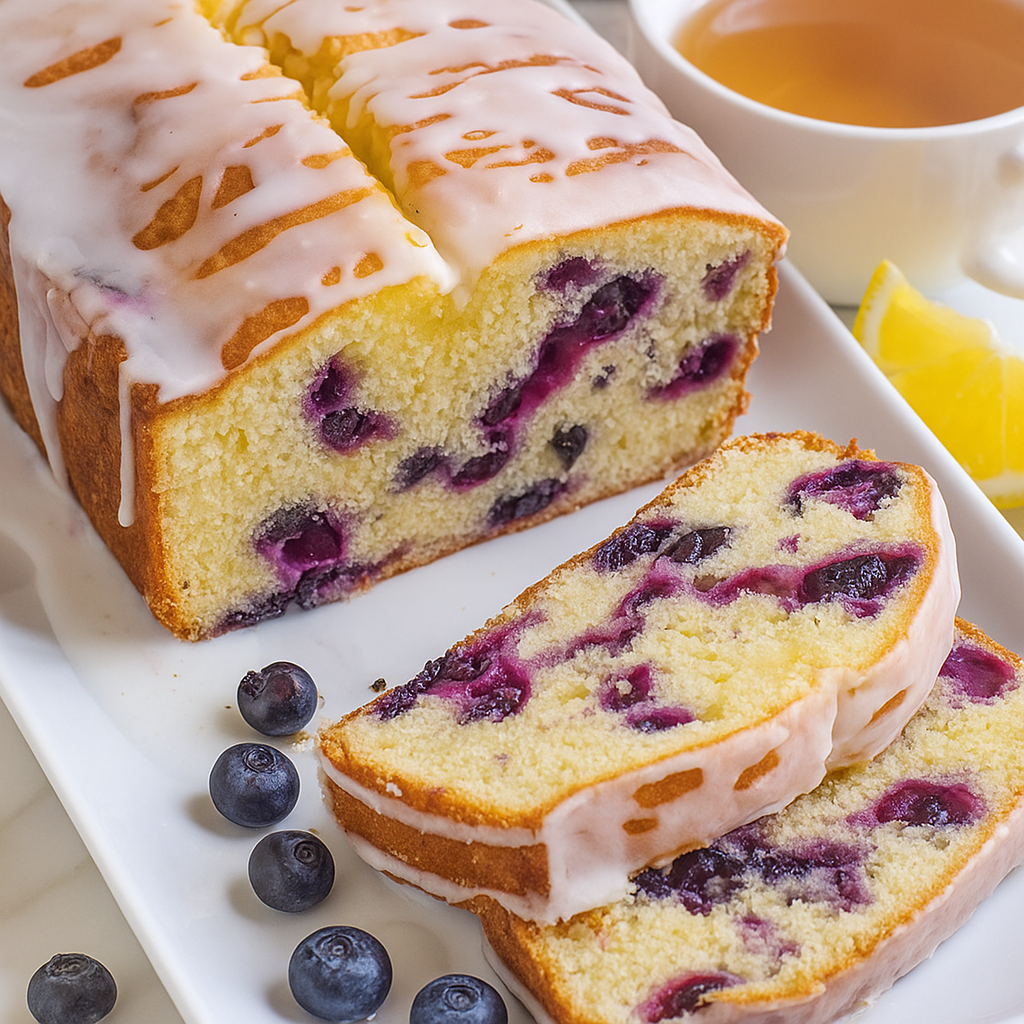 lemon blueberry pound cake sliced