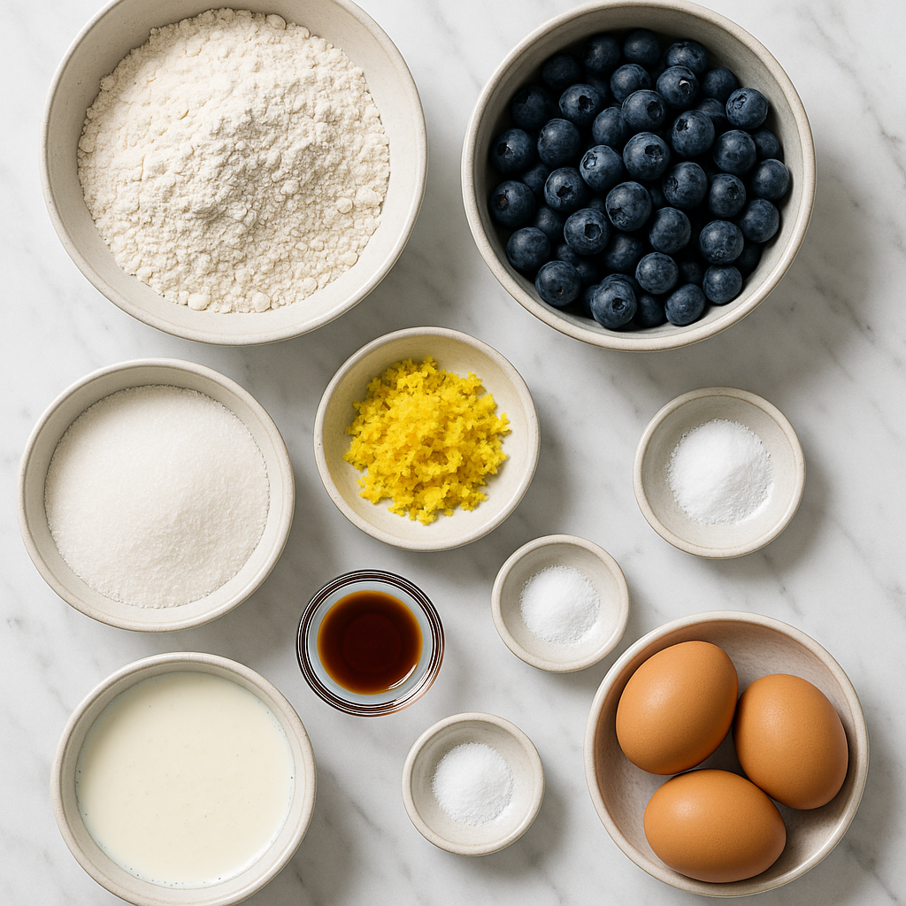 Ingredients for lemon blueberry bundt cake
