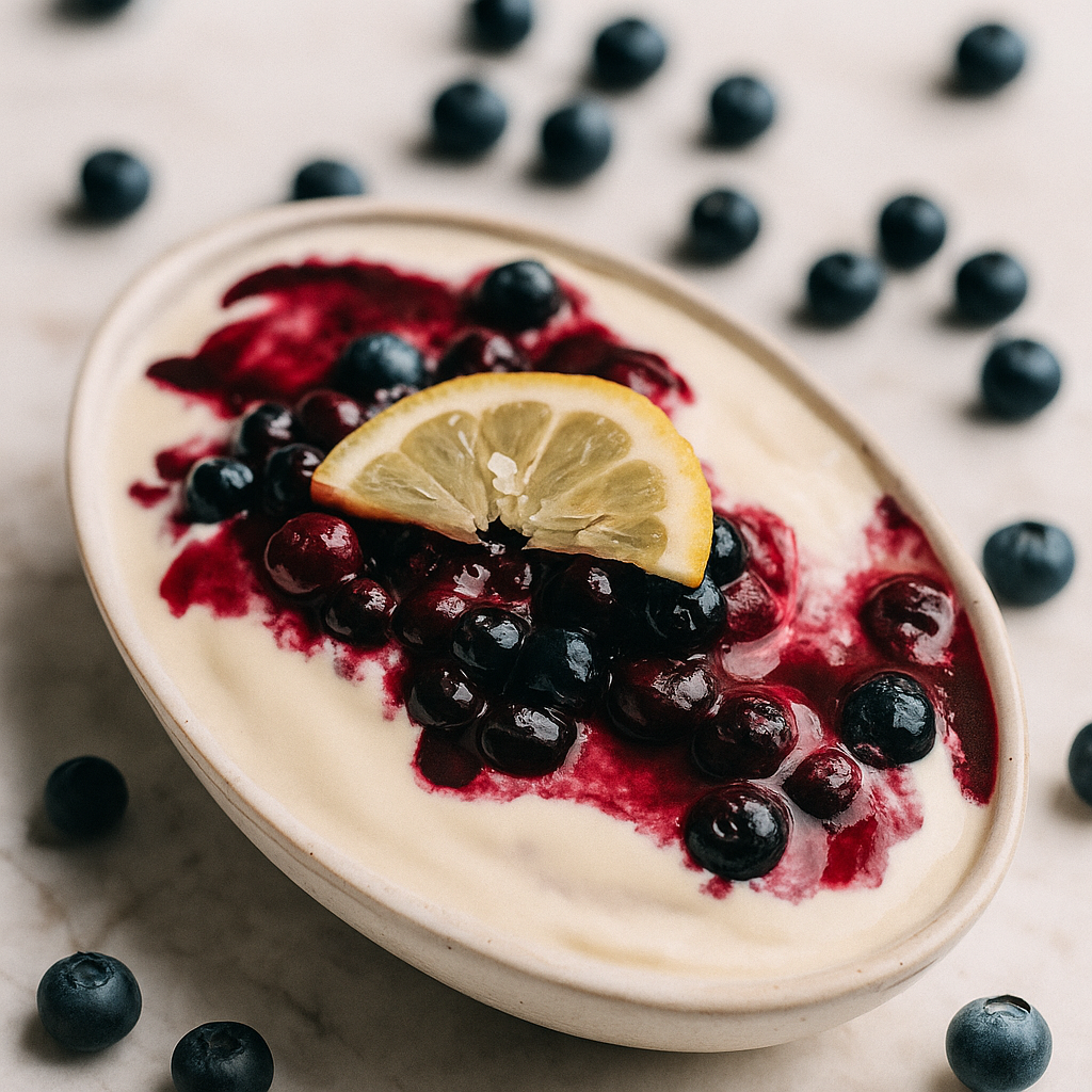 Joelle Christiane Blueberry Cake On marble counter