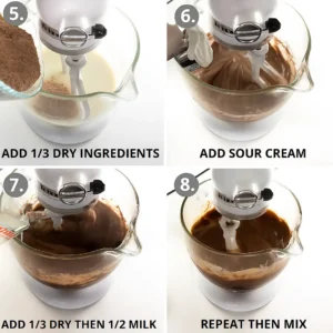 Mixing steps for chocolate cake batter