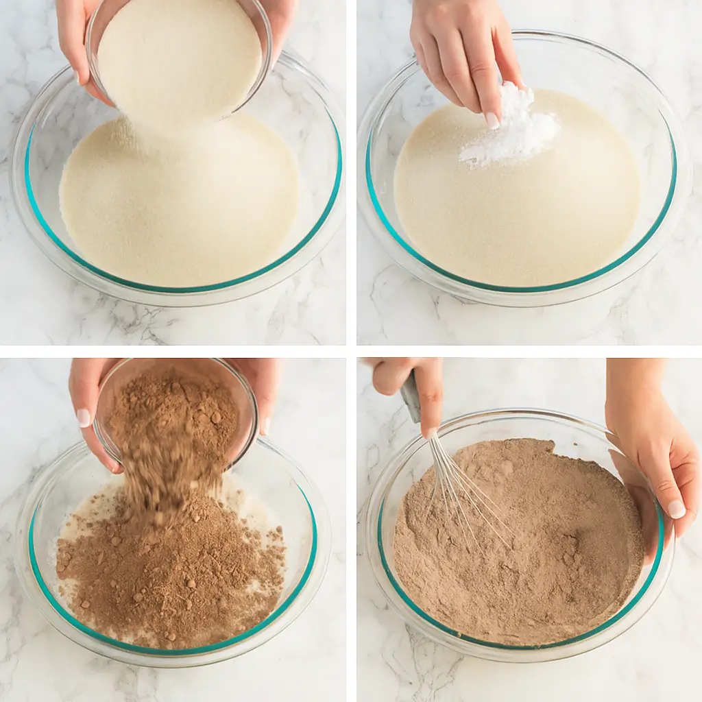 Mixing dry ingredients for chocolate cake