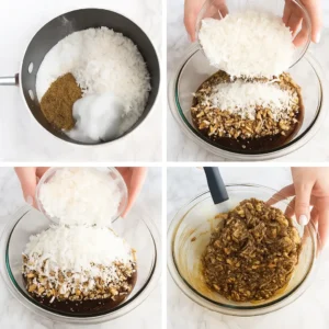 Step-by-step making of german chocolate cake filling