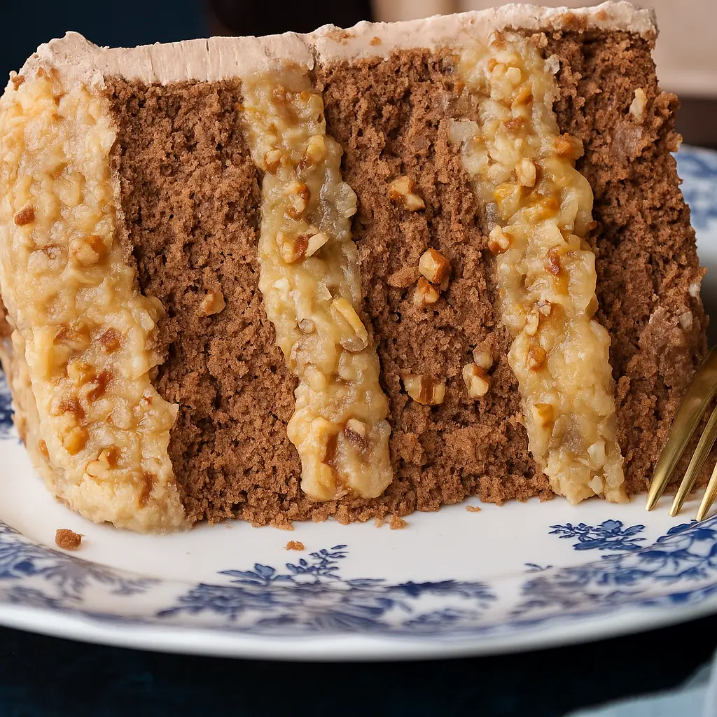 Close-up of German chocolate cake filling